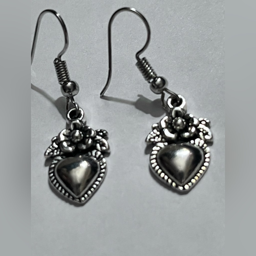 Silver tone Heart Drop Earrings